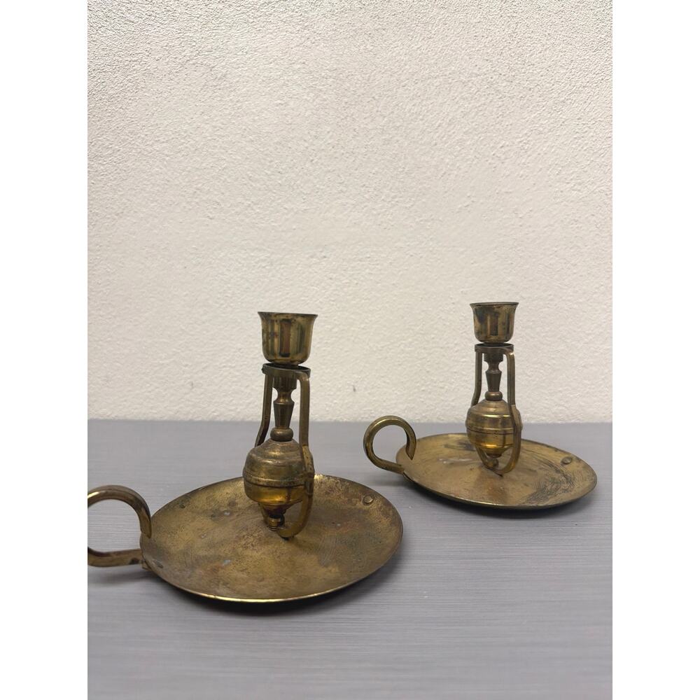 Pair of 2 Vintage Brass Nautical Ship Gimbal Candlesticks Table or Wall Mount